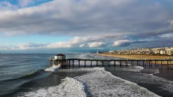 Krásný Letecký Záběr Západním Pobřeží Ameriky Letním Slunci Manhattan Beach — Stock video