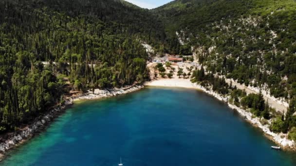 Piękny Raj Foki Beach Wyspach Jońskich Grecja Zdjęcia Lotnicze — Wideo stockowe