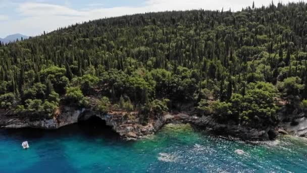 Cypress Olive Tree Forest Rocky Outcrop Foki Beach Ionian Island — Vídeo de Stock