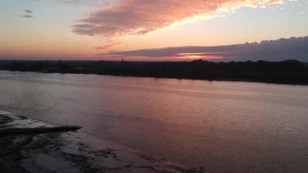 Silhouette Canton Reflet Soleil Sur Escaut Vue Aérienne Sur Drone — Video