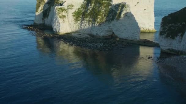 Panoramic Landscape Panning Shot Cliffs Old Harry Rocks Sunny Day — Stock Video