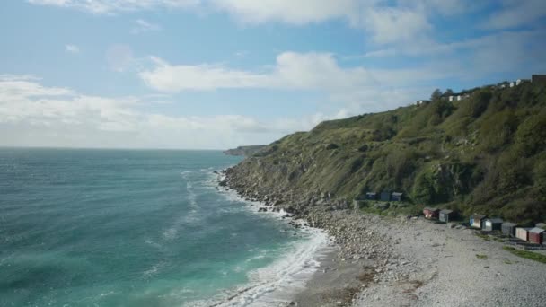 Panoramatické Krajina Záběr Pláž Útesy Kostela Ope Ostrově Portland Dorset — Stock video