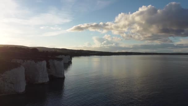 Aerial Panoramic Landscape Drone Shot Cliffs Old Harry Rocks Dorset — Stock Video