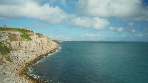 Пейзаж Панорамный Снимок Скал Острова Портленд Дорсет Английской Береговой Линии — стоковое видео