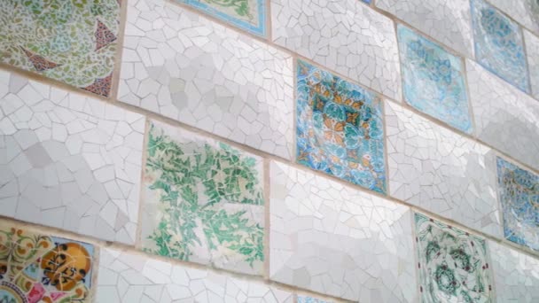 Magnifiques Détails Carreaux Mosaïque Mur Park Gell Barcelone Espagne Fermer — Video