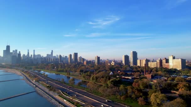 Chicago Favor Meio Ambiente Green City Skyline Filmagem Aérea — Vídeo de Stock
