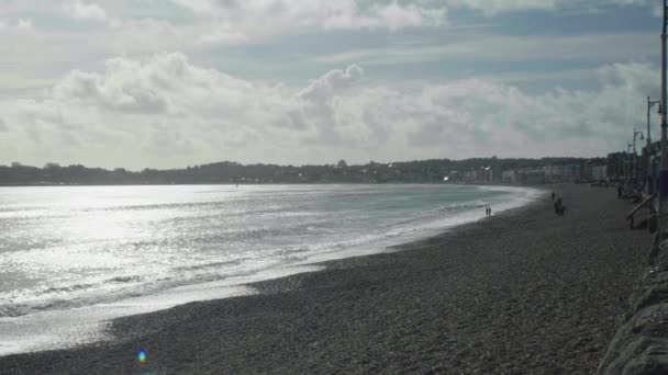 Panoramiczny Krajobraz Panoramiczny Ujęcie Plaży Weymouth Naprzeciwko Morza Słoneczny Dzień — Wideo stockowe