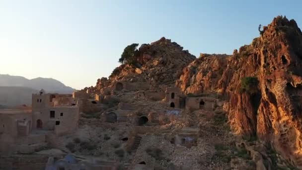 Luftaufnahmen Aus Der Nähe Über Dem Antiken Dorf Tunesien Mit — Stockvideo