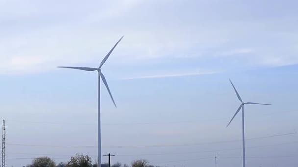 Fazenda Turbina Eólica Com Céu Azul Sem Pessoas Stock Vídeo — Vídeo de Stock