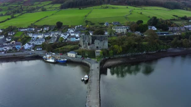 King John Castle Carlingford Louth Irland Oktober 2021 Drohne Senkt — Stockvideo