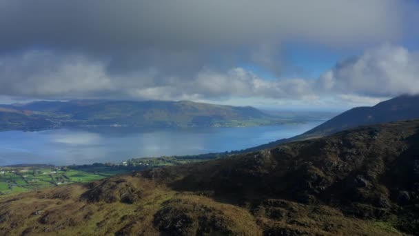 Carlingford Lough Louth Ireland October 2021 Drone Pushes North Mountains — Stock Video