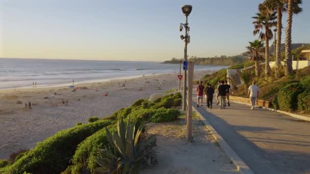 Група Хлопців Йде Сліду Пляжі Солт Крік Дана Пойнті Каліфорнія — стокове відео