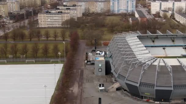 Luftaufnahme Über Das Eleda Stadion Malmö Fußballplatz Schweden — Stockvideo