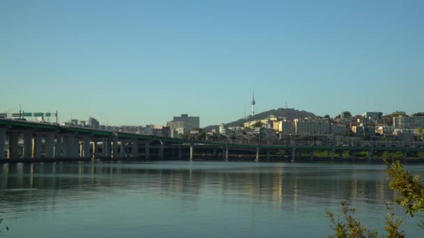 Der Hangang River Und Die Skyline Der Stadt Seoul Mit — Stockvideo