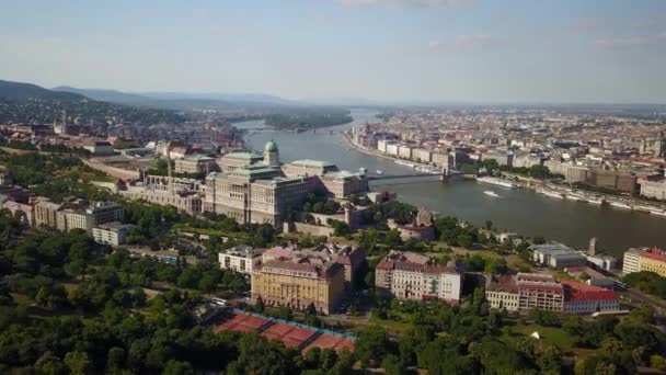 Cinematic Drone Dolly Shot Castle Hill Buda Castle Danube River — Stock videók