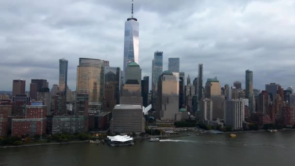 Luchtfoto Weg Van Skyline Van Battery Park City Manhattan Somber — Stockvideo