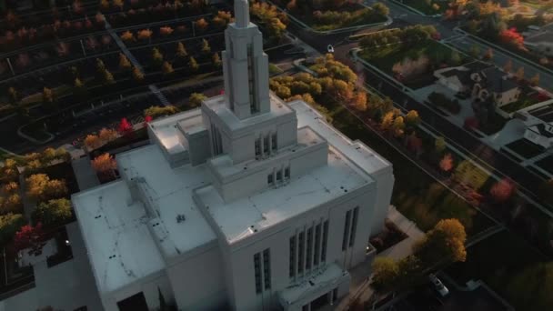 Zvýšení Aeriálu Sunset Lsd Mormon Draper Utah Temple Amazing Sunflares — Stock video