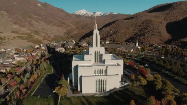 Sunset Aerial Orbit Lds Mormon Draper Utah Temple — Stock video