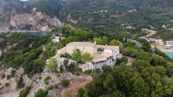 Drone Vista Del Santo Monasterio Santísima Theotokos Grecia — Vídeos de Stock