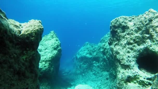 希腊Kefalonia清澈水域的水下勘探 — 图库视频影像