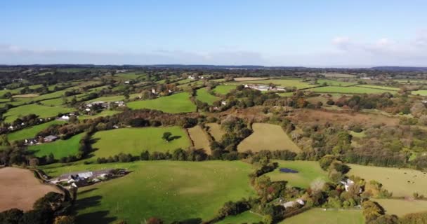 Idyllische East Devon Countryside View Luchtfoto Pan Right Vaststelling Van — Stockvideo