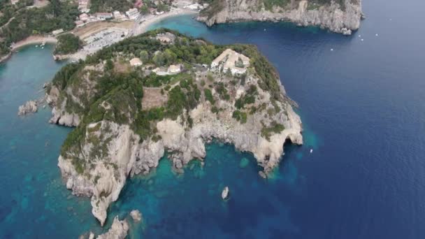 Beuatiful Strand Palaiokastritsa Baai Luchtfoto Uitzicht Zomer — Stockvideo