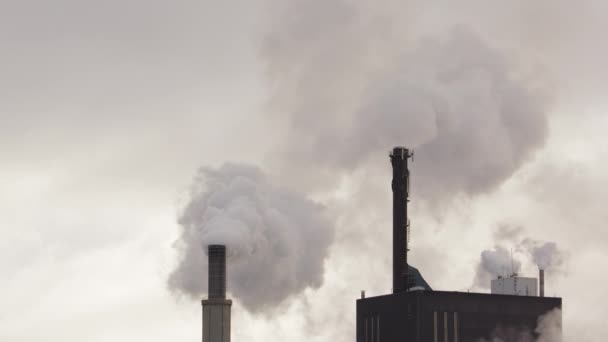 Fabrikschornsteine Mit Kopierraum Quellen Aus Rauch — Stockvideo