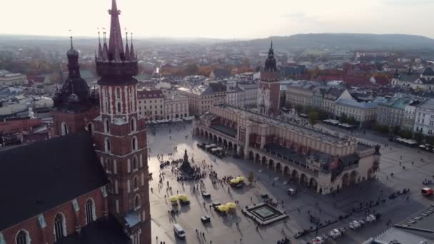 Aéreo Sobre Praça Histórica Cidade Cracóvia Com Catedral Dia Outono — Vídeo de Stock