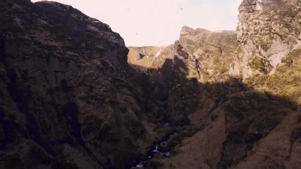 Drone Voando Sobre Uma Ravina Islândia — Vídeo de Stock