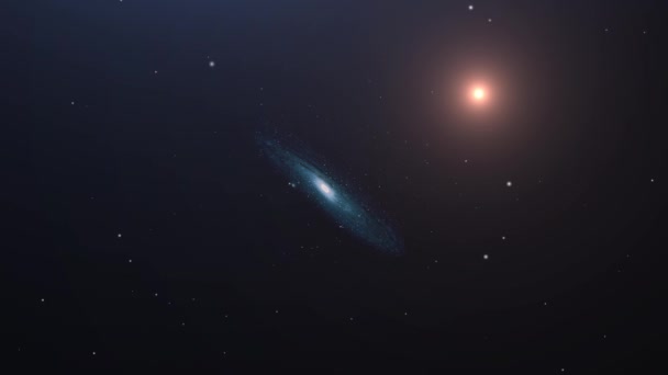 Una Pequeña Galaxia Una Estrella Brillante Flotando Universo — Vídeo de stock