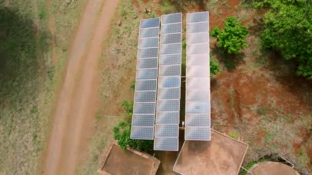 Water System Rural Africa Powered Solar Aerial View Solar Panels — Stock Video