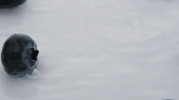 Крупним Планом Маленька Чорниця Розбризкується Воді Повільний Рух Концепція Свіжих — стокове відео