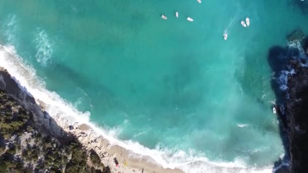 Prachtig Uitzicht Baai Van Cala Luna Sardinië Wit Zandstrand Met — Stockvideo