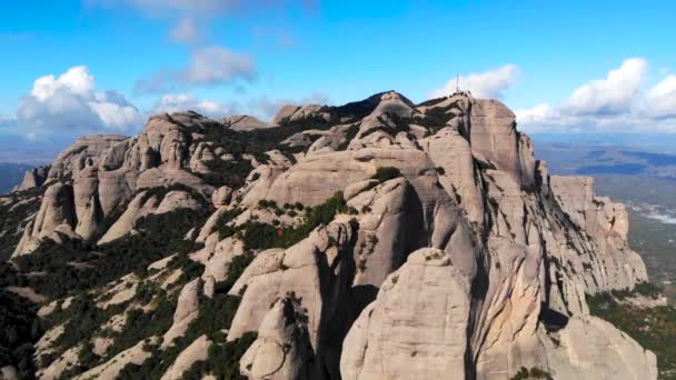 Aéreo Montserrat Gama Montanhas Partir — Vídeo de Stock