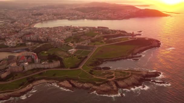 Letecké Záběry Dronů Oblasti Coruna Galicia Španělsko Městská Krajina Během — Stock video