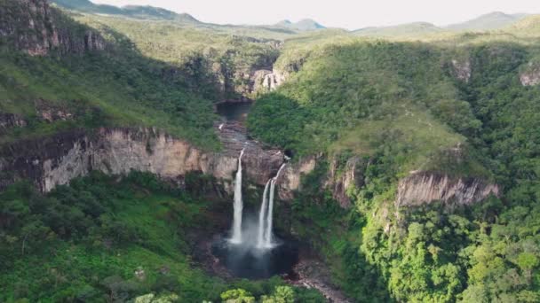 Cachoeira Celestial Entre Montanhas Desfiladeiros Floresta Intocada Rio Negro 120 — Vídeo de Stock