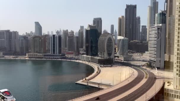 Timelapse Nad Business Bay Dubaju Widokiem Burdż Khalifa Kanał Ruchu — Wideo stockowe