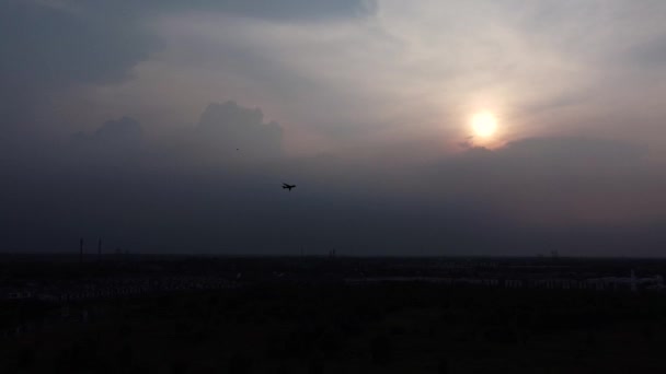 Airplane Crosses Sky Sunset — Stock Video