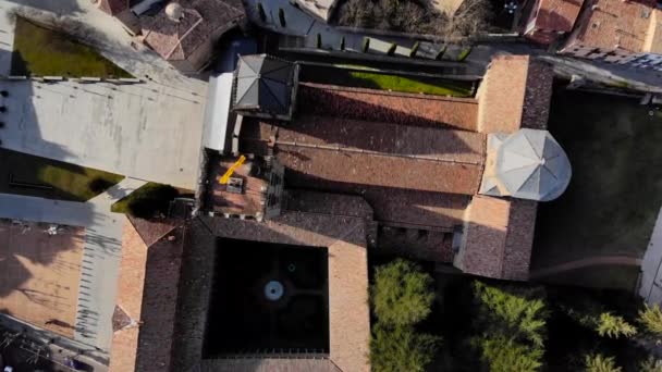 Aerial Benedictine Monastery Santa Maria Ripoll Cloister — Stock Video