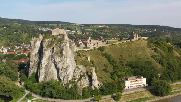 Ujawnienie Zdjęć Dronów Zamku Hrad Devin Bratysławie Słowacja — Wideo stockowe