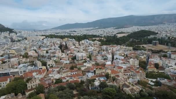 Mount Lycabettus Athény Cityscape Letecké Fotografie Pohled Kopce Acropolis Řecku — Stock video