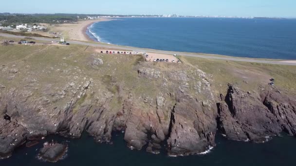 Formação Rochosa Punta Ballena Vista Cidade Punta Del Este Uruguai — Vídeo de Stock