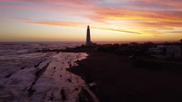 Incrível Pôr Sol Farol Palomas País Uruguai — Vídeo de Stock