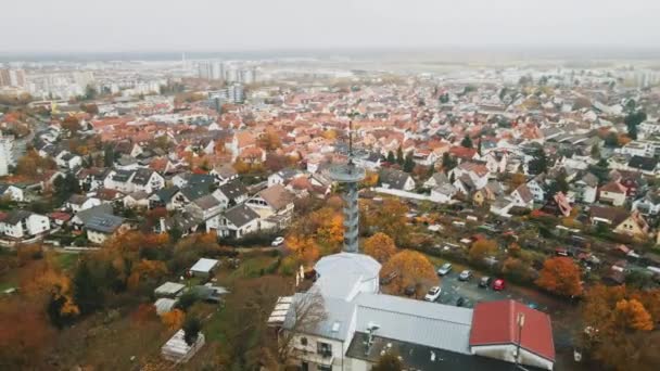 Aerial Torre Observação Dietzenbach Alemanha Cidade Comunitária Segundo Plano — Vídeo de Stock