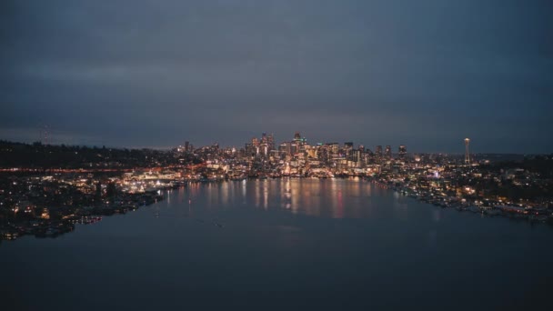 Downtown Seattle Sobre Lago Hiperlapso Drone — Vídeo de Stock