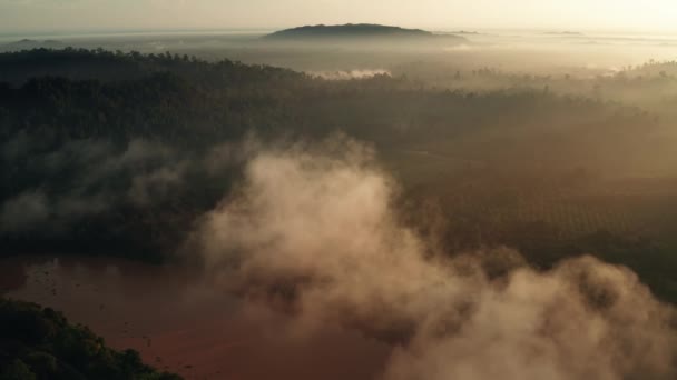 Cinematic Sunrise Air Shot Cloud River Malaysian Rain Forest Borneo — Vídeo de Stock