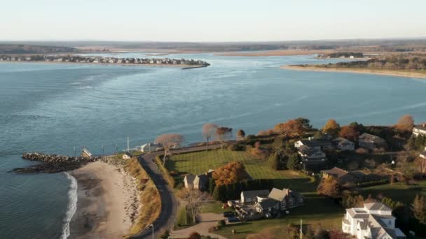 Wspaniały Widok Lotu Ptaka Domy Wybrzeżu Prouts Neck Scarborough Maine — Wideo stockowe