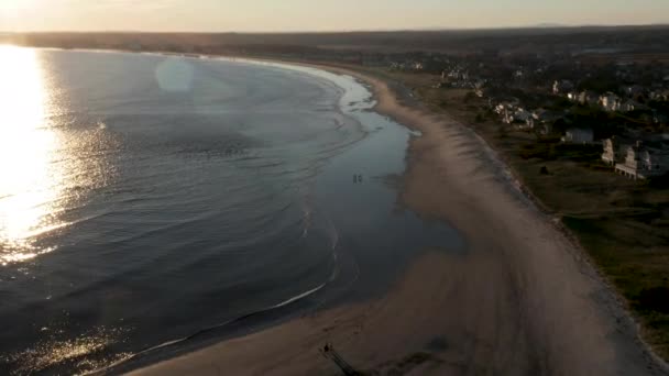 Andning Med Flyg Överflygning Stranden Vid Kusten Pine Point Maine — Stockvideo