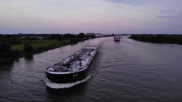 Aerial View Inland Motor Tanker Vorstenbosch Navigating Oude Maas Puttershoek — Stock videók