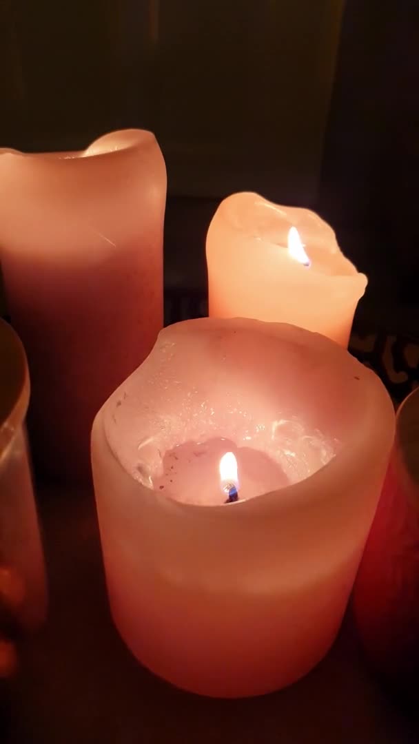 Flickering Flame Candle Lit Table Vertical Video — Stock Video